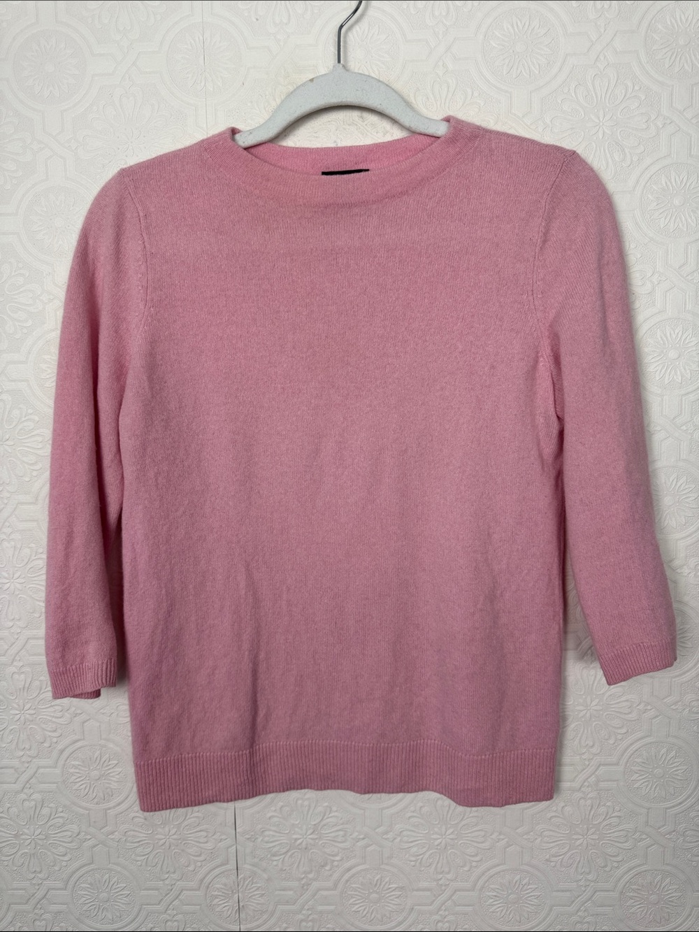 Talbots Pure Cashmere Pink Sweater Medium 3/4 Sleeve Crew Neck Knit Pullover